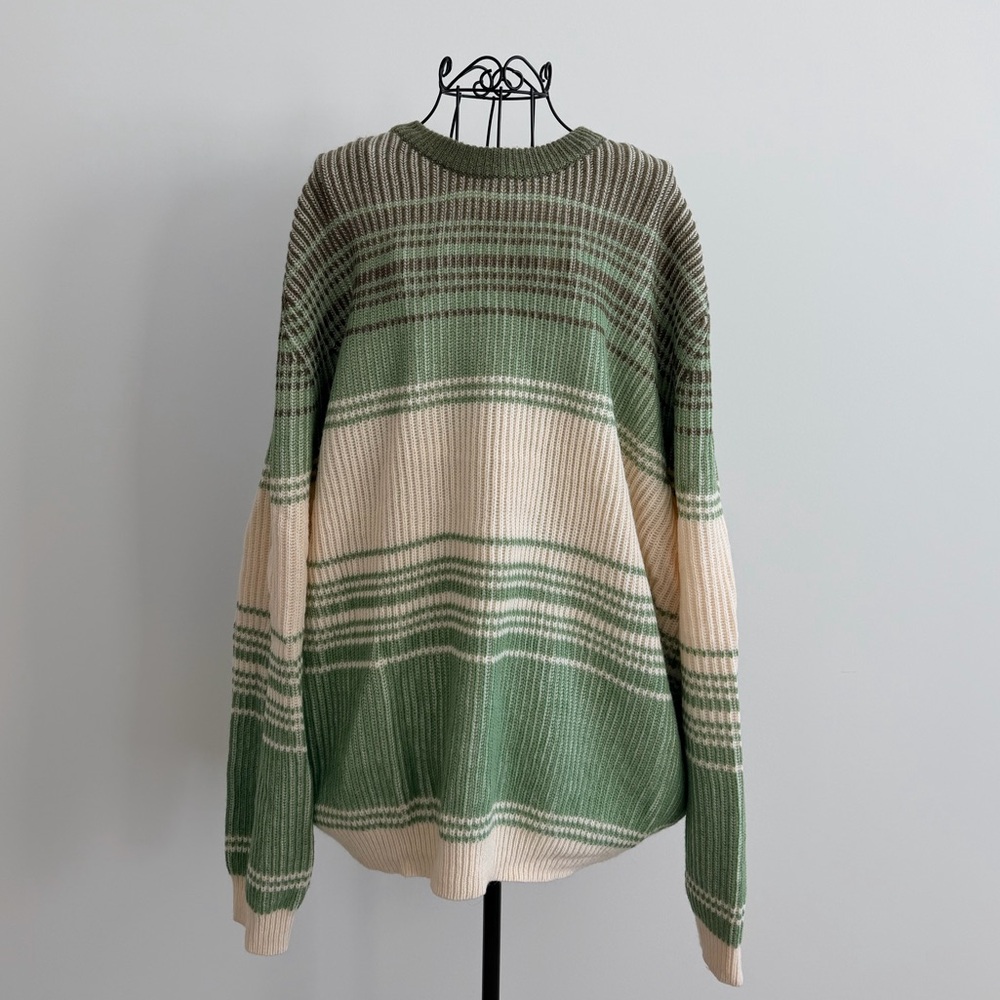 Topman Olive and Cream Knit Sweater